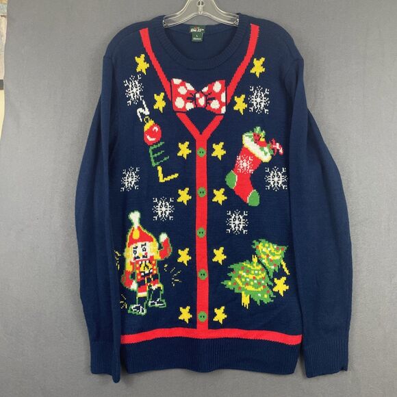 Jerzees Nublend Other - Jerzees Nublend Ugly Christmas Sweater Men’s Sz Large Navy Blue